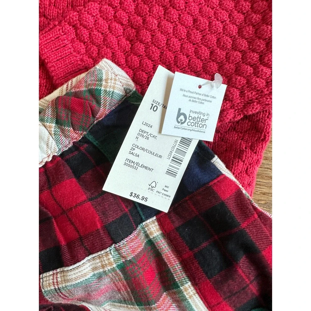 Gymboree Girls Red Popcorn Knit Sweater and Plaid Patchwork Skirt Set Size 10